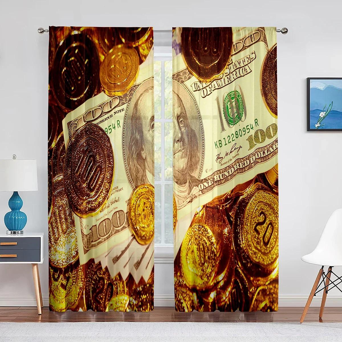 

3D Money Print Curtain Benjamin Franklin 100 Dollar Bill Window Curtains for Bedroom Living Room Kitchen Decor Drapes 2panels (W50cmxH130cm)x2&Rod Pocket
