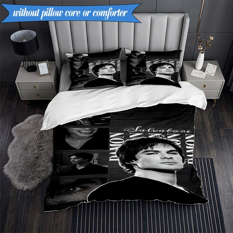 3PCS Damon Salvatore Romance Bedding Set,Including 1pc Duvet Cover And 2pcs Pillowcases Perfect for Bedroom, Dormitory, Fan Christmas Gift