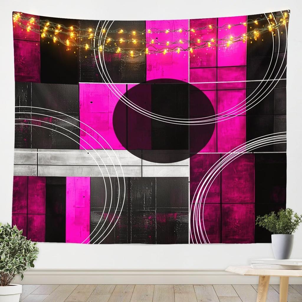 Purple Black White Tapestry Size Kids Abstract Geometric Wall Art for Boys Girls Teens Modern Minimalist Wall Hanging Blanket