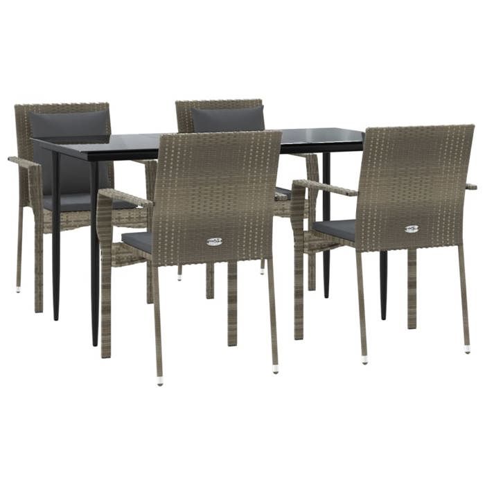 VidaXL Mobilier à dîner de jardin et coussins 5 pcs noir et gris 3185103