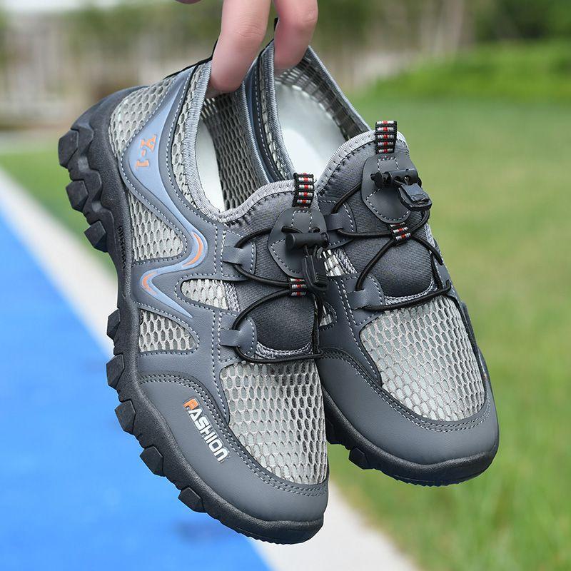 Summer Breathable Mesh Shoes Casual Men's Hollow Hole Shoes Outdoor Mountaineering Shoes Non-slip and Wear-resistant Creek Wading Shoes Men's Shoes