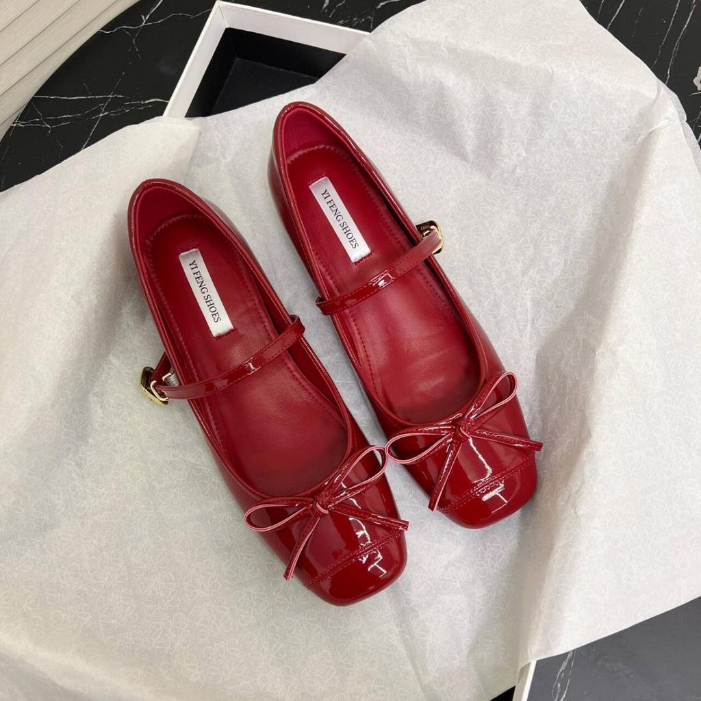 French small inner height increase 5cm bow light mouth single shoes square head Mary Jane shoes gentle flat ballet shoes