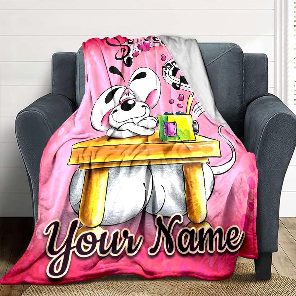 1pc Diddl Blanket with Custom Name, Gift, for Men and Women, Soft Blanket, Good for Sofa Bed Couch Travel, Lightweight Flannel Blanket