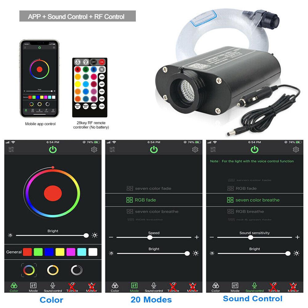 New 12V Fiber Optic Star Ceiling Lights Kit Smart APP Control LED Engine Car Starry Sky Fiber Optic Light Effects Remote Control