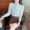 Fashion New 2024 Winter Long Sleeve Stand Collar Slim Apricot Velvet Lace Blouse Shirt Women Tops Blouses Shirts J803