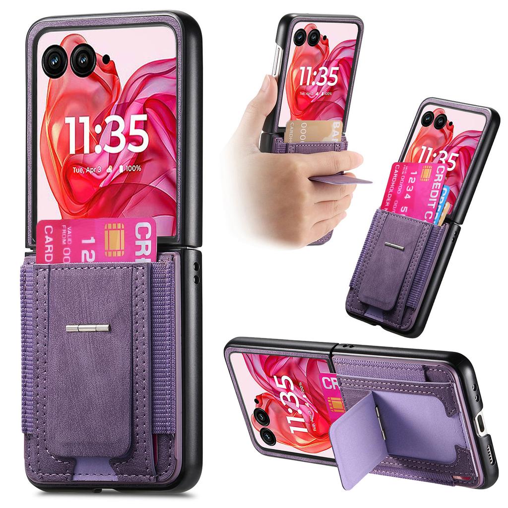 For Motorola Razr 60 Ultra 5G Case Kickstand Retro Leather Back Cover with Card Holder