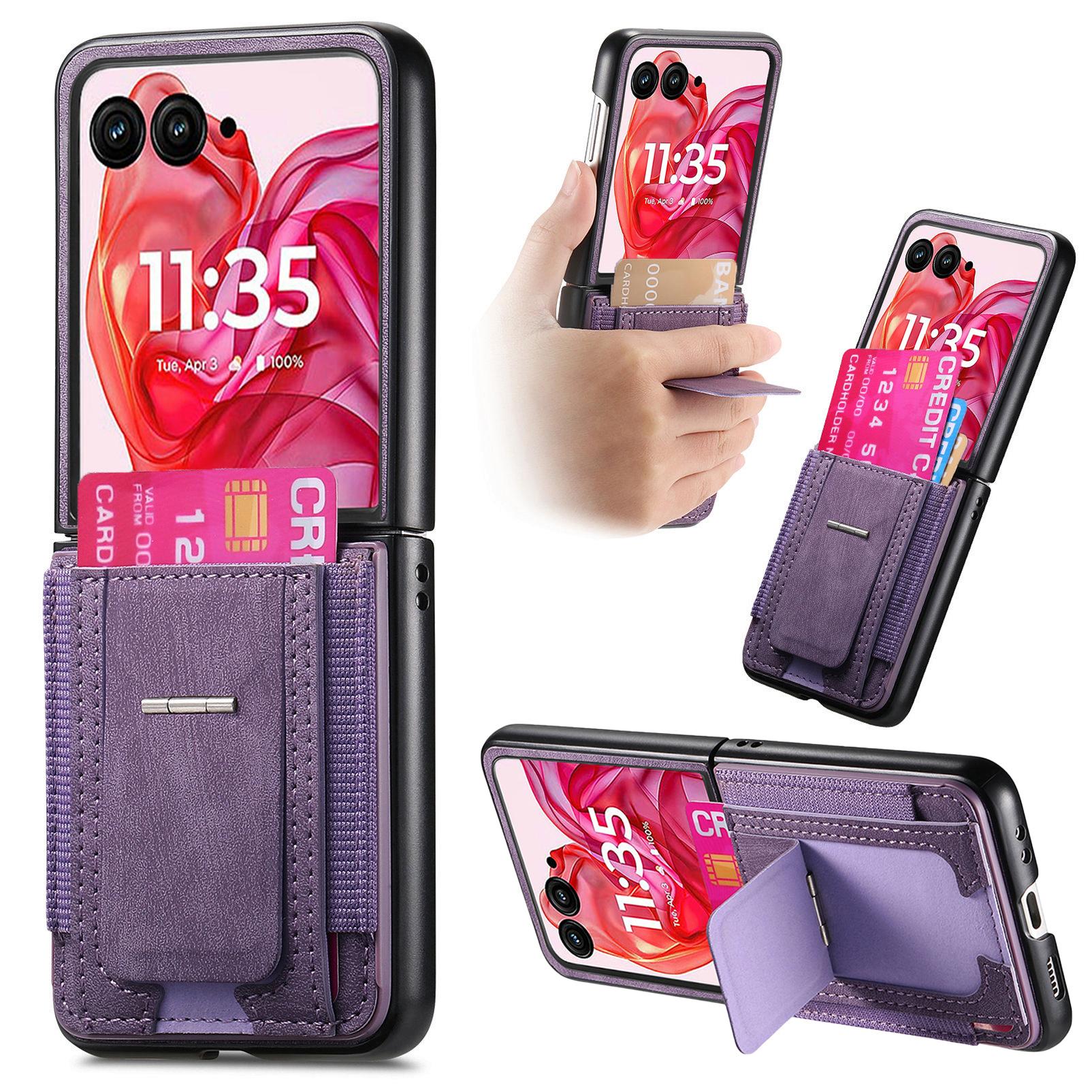 

Чехол для Motorola Razr 60 Ultra 5G с подставкой, ретро кожаная задняя крышка с держателем для карт Purple