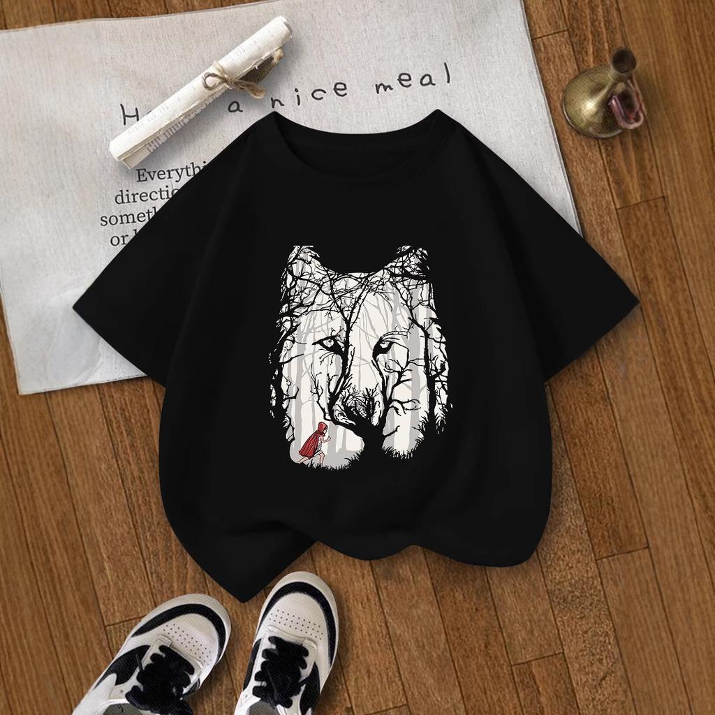 Girl T Shirt Top 2-13Y Loose-fit Casual O-Neck Short-sleeve Boys T Shirt Fashion Print Short-Sleeved