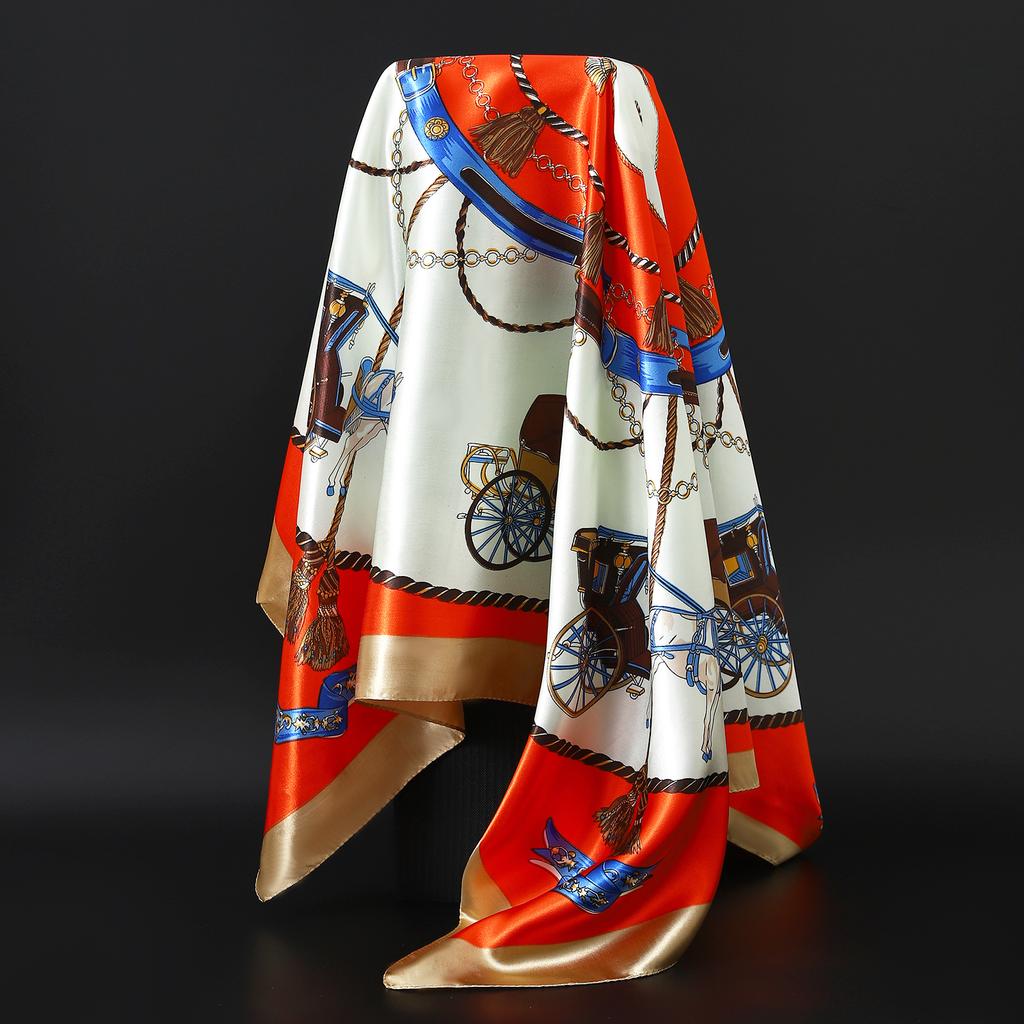 Cachecóis Populares Europa E América Moda Bandanas Nova Estampa Protetor Solar 90X90CM Lenço Quatro Estações Lenços de Seda Quadrados de Luxo