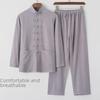 Men's Cotton Linen Tang Suit - Long Sleeve Chinese Style Retro Buttoned Tai Chi Outfit for Middle-Aged & Elderly
