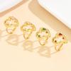 Fairy Sweet Heart Hollow Stainless Steel Adjustable Ring with Colorful Zircon
