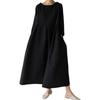 Vestito Oversize Stile Giapponese Coreano Cotone Lino Pullover Girocollo Monocolore Lunghezza al Ginocchio Gonna Svasata