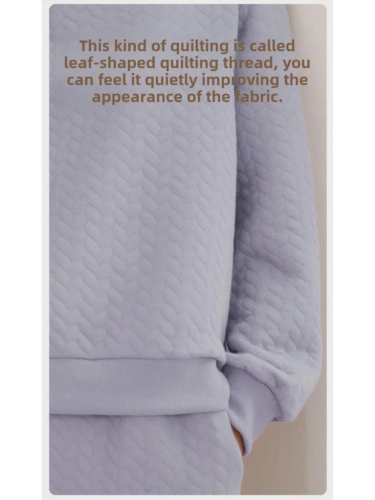 Pijama de bumbac matlasat cu mânecă lungă pentru femei - Groasă, Mărime mare pentru toamnă/iarnă