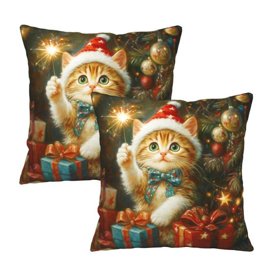 2Pcs Christmas Tree Pillowcase Santa Claus Snowman Pattern Zipper Invisible Lightweight Breathable Winter Pillow Cover