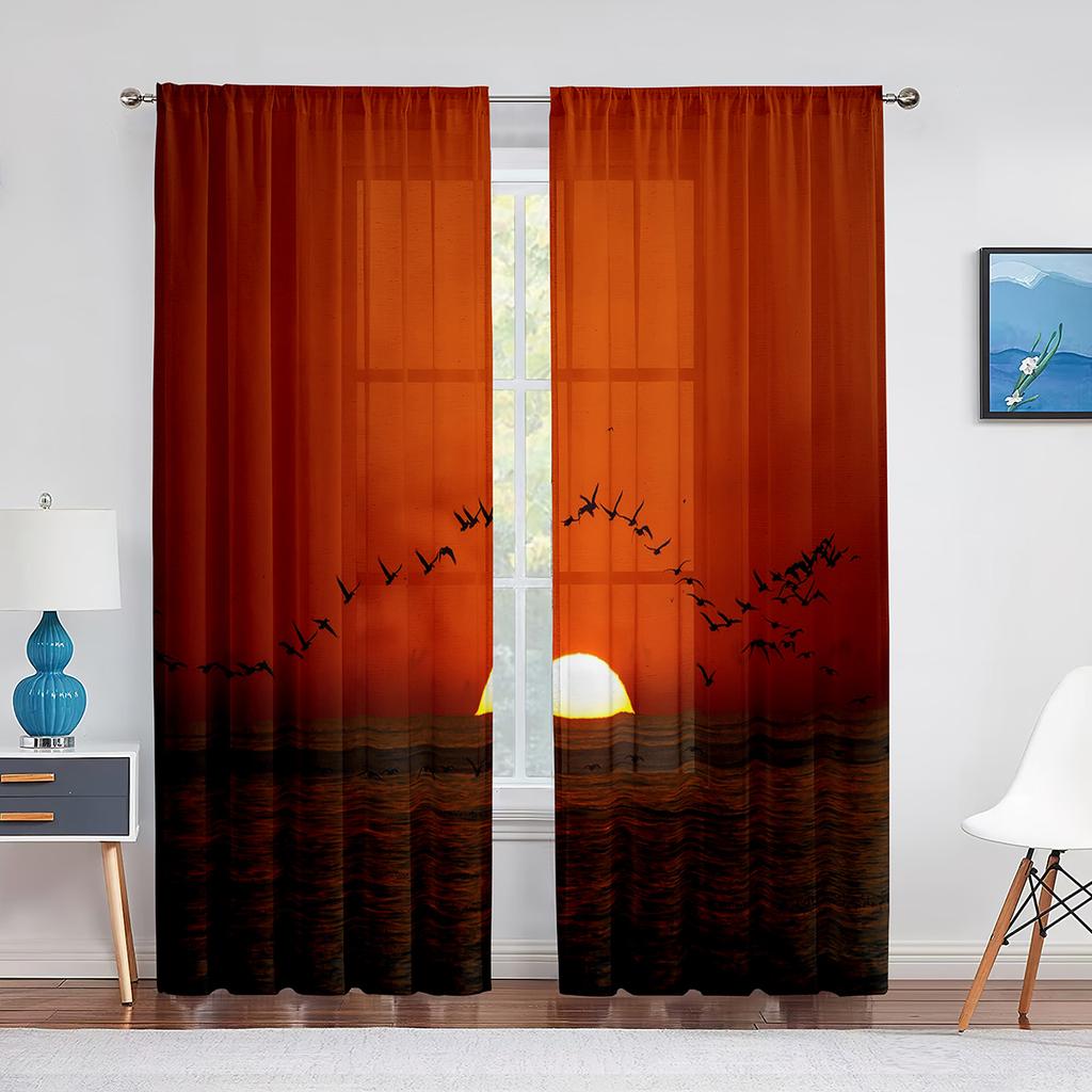 Vögel Fliegende Tiere Sonnenuntergang Himmel Transparente Vorhänge für Wohnzimmer Chiffon Voile Vorhang Schlafzimmer Küche Tüllvorhang Fenstervorhänge