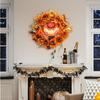 Couronne d'Halloween lumineuse - AIMOONSA - Couronne d'Halloween lumineuse citrouille LED - 44 LED - Orange - Acier et polyester