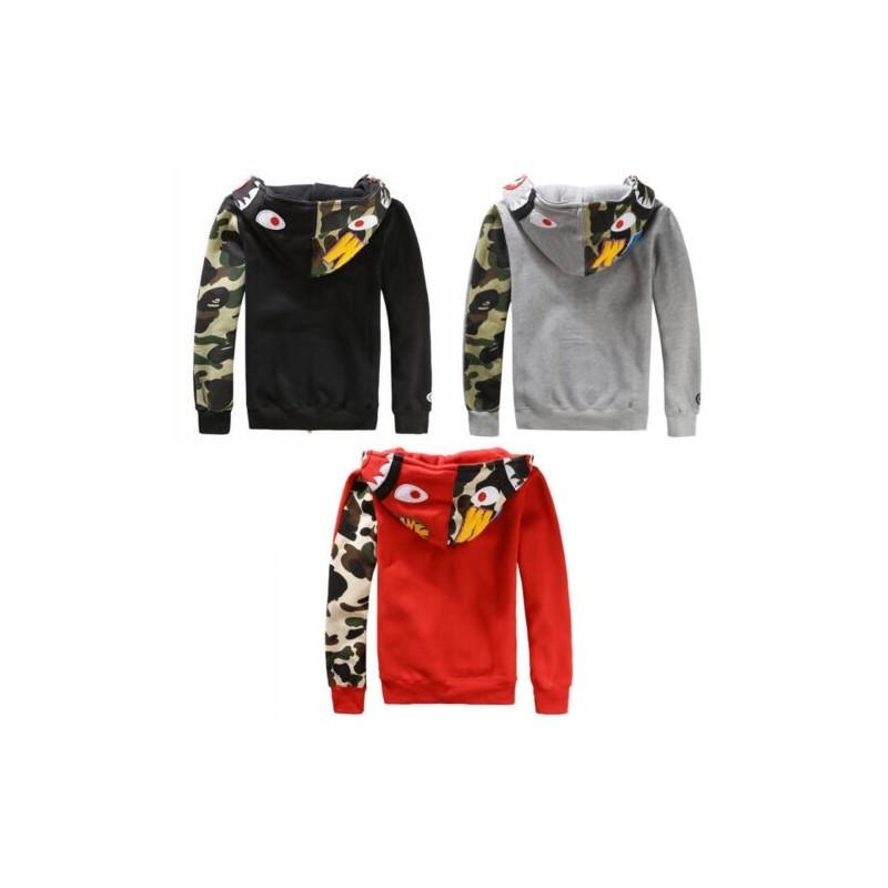 A Bathing Ape Sweat Kapuze Herren Hai Jacke Camouflage Pullover Jacke Schwarz Groß