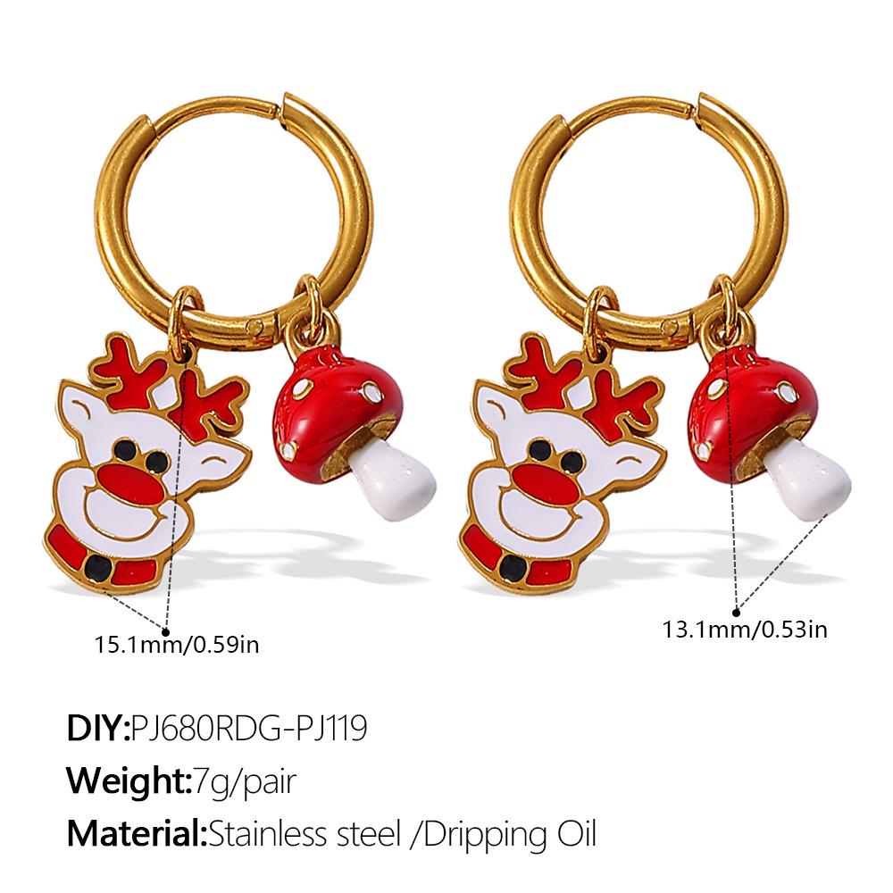 Stainless Steel Cartoon Christmas Tree & Elk Ear Cuff Earrings