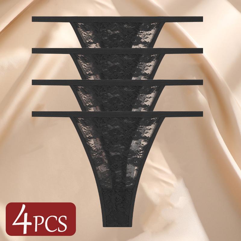 4Pcs/Set Sexy Lace Panties Women Elastic Hollow Out Transparent G-string Thong Female Lace Underpants Perspective Sexy Intimates