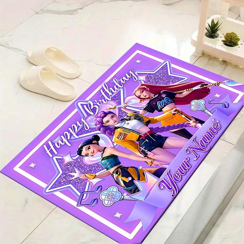 Custom 1Pc Anime Girl Birthday Celebration Flannel Personalized Rug Non Slip Floor Mat Soft Carpet for Living Bedroom Office Home Decor Gift