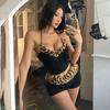 Women Leopard Print Patchwork Lace Up Vest And Slim Shorts Casual Two Piece Set