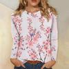 Women's Basic Long-sleeved T-shirt, Round Neck, Leaf Print, Plain Top, Everyday Pullover, Party Gift, Versatile T-shirt