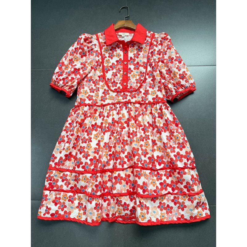 

Foreign Trade Order Los Angeles Single Retro Vacation Style Cotton Little Red Flower Floral Puff sleeve Doll Shirt Dress Red Flower Floral Dress L