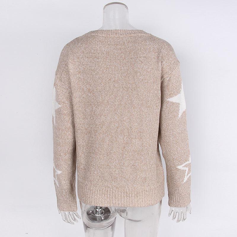 Women's Autumn Star Pattern Long Sleeve Round Neck Pullover Sweater