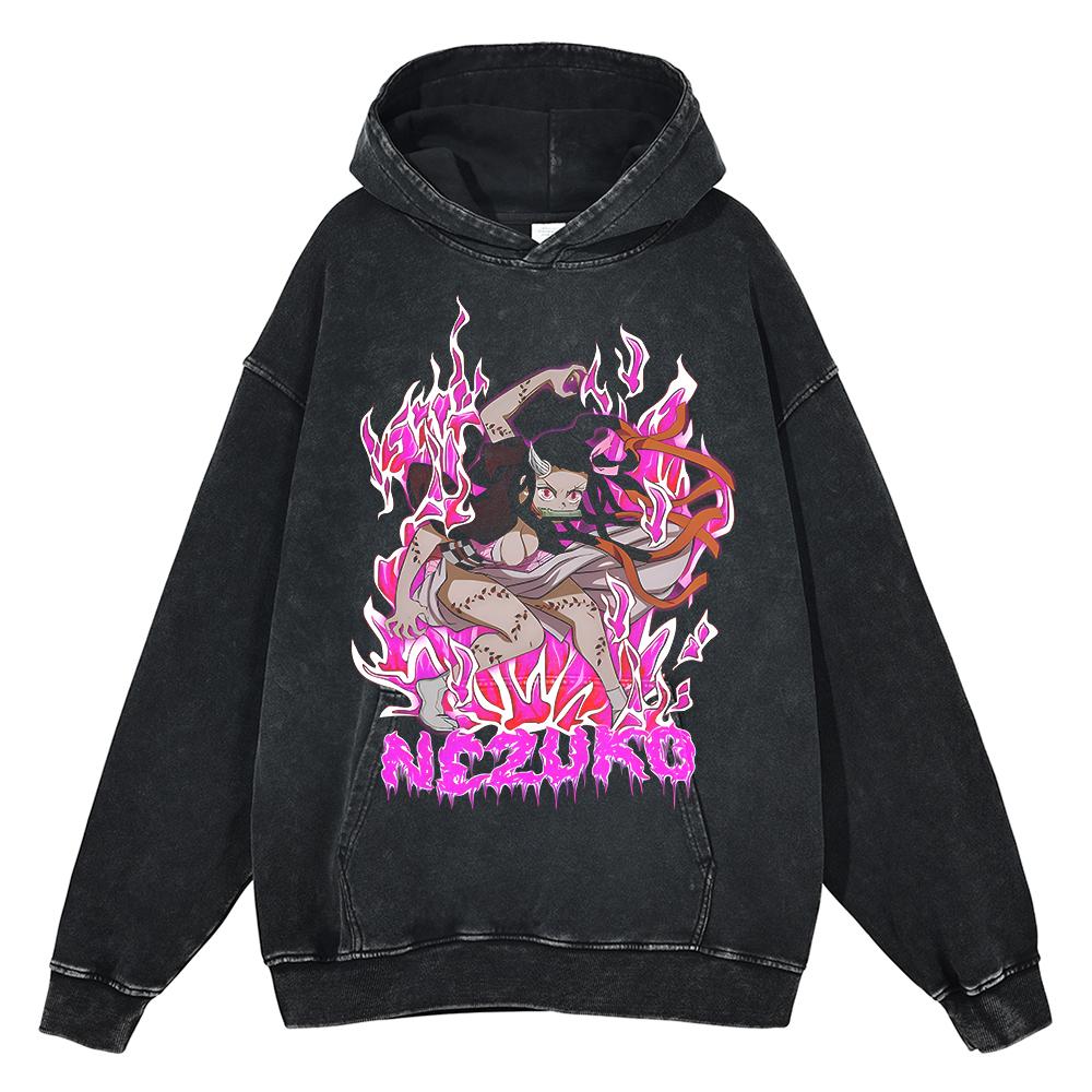 Japan Anime Demon Slayer Rengoku Kyoujurou Graphic Washed Hooded Men Manga High Quality Hoodies Harajuku Male Cotton Sweatshirt
