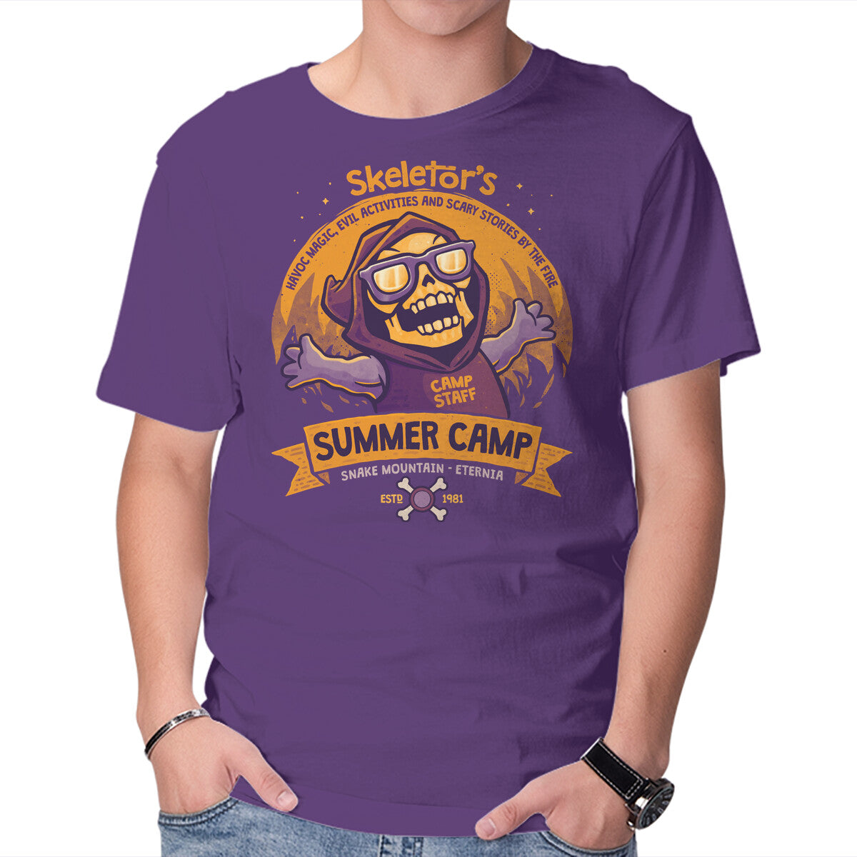 Unisex Crew Neck T-Shirt Skeletor Summer Camp Graphic Short Sleeve Casual Tee XL