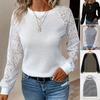 Damen Rundhals T-Shirt Spitze Langarm Ausgeschnitten Freizeit T-Shirt Top