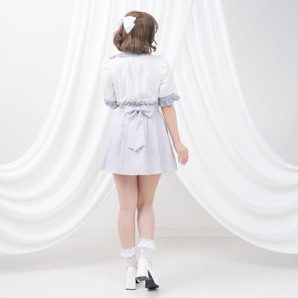 [Yumetenbo] Landmine Clothing [Dear My Love] Women's Big Ribbon Bijou Skirt 533338 Short Blue Gray Yumetenbo