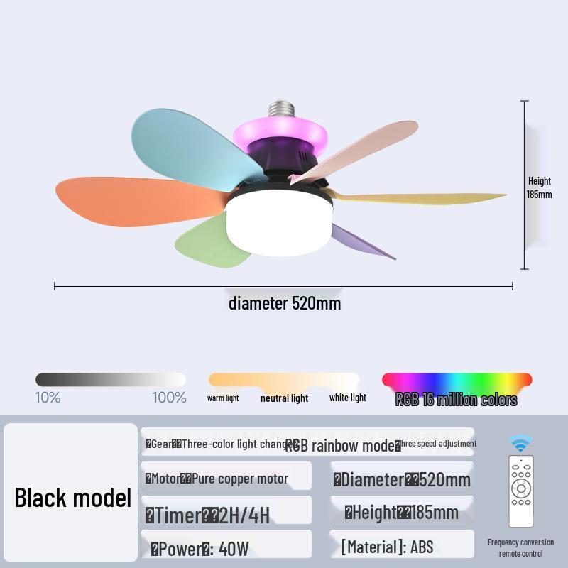 

2025 E27 Многоцветный RGB Диммируемый Потолочный вентилятор с подсветкой со съемными лопастями для спален 40W
