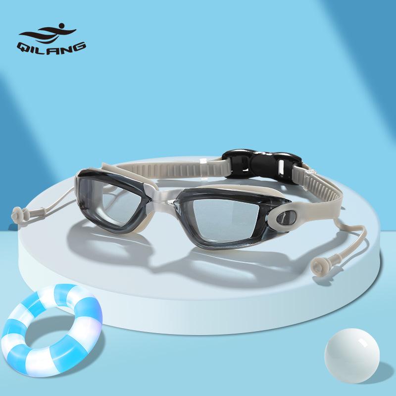 

HD Anti-Fog Transparent Adult Swim Goggles with Flat Lenses and Earplugs
