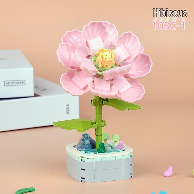 Educational Sunflower & Hibiscus Building Blocks Ornament - Teacher's Day Gift