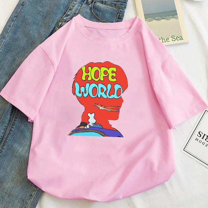 

Плюс розмір S-5XL Футболка Kpop J-hope hope world Футболка унісекс Вуличний одяг Повсякденна футболка з короткими рукавами Homme Hip Hop Top Tees Бавовняна футболка із зображенням S