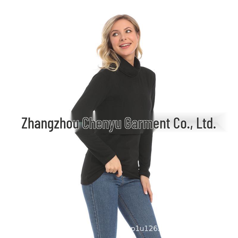 2025 Winter Maternity High-Neck Warm Base Layer Top - Trendy, Elastic & Nursing-Friendly