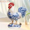 Boho Modrobílý Květinový Akrylový Kohout, 2D Efekt Vitráže pro Domácí Kancelář Zahradu, Ideální Dárek na Vánoce Velikonoce Díkůvzdání Halloween