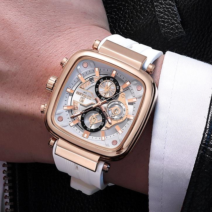 REWARD 831509 RD831509M Square Shape Dial Men Wrist Watch 30M Life Waterproof Quartz Movement Clock Silicone Strap Men's Watches
