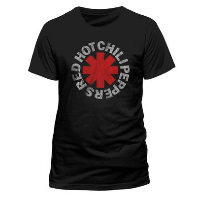 Camiseta Unisex Negra de Red Hot Chili Peppers con Asterisco Desgastado