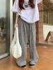 Plaid Colorblock High-Waist Straight-Leg Summer Pants - Women's Trendy and Versatile Floor-Length Design