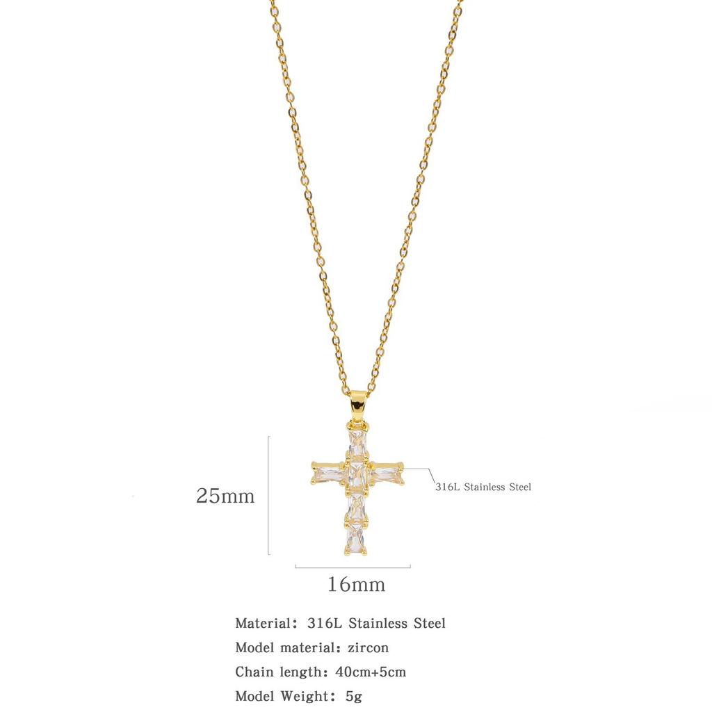 Hip Hop Luxury Zircon Cross Pendant Necklace Stainless Steel Chain Jewelry Gifts for Women Men