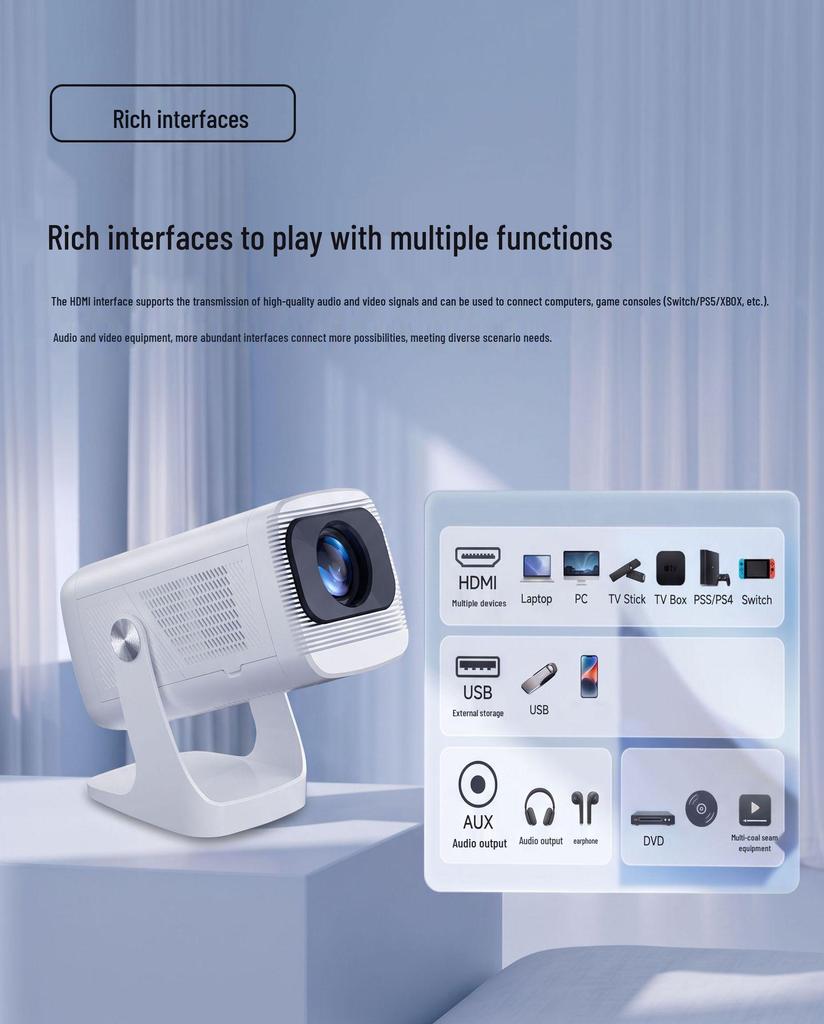 8K Ultra HD T50 Smart Portable Projector for Home Use