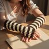 Striped Arm Warmers Knitted Wrist Sleeves Punk Knitted Gloves  Autumn Winter