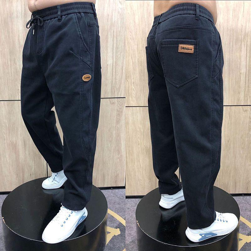 Men's Fleece-Lined High-Waist Stretch Jeans: Loose Fit, Straight-Leg, Versatile for Autumn and Winter