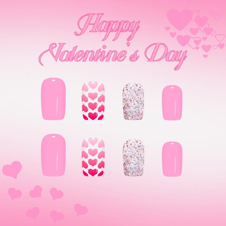 24 uñas postizas con punta francesa, diseño de corazón rosa brillante, uñas artificiales cortas para fiestas de San Valentín.