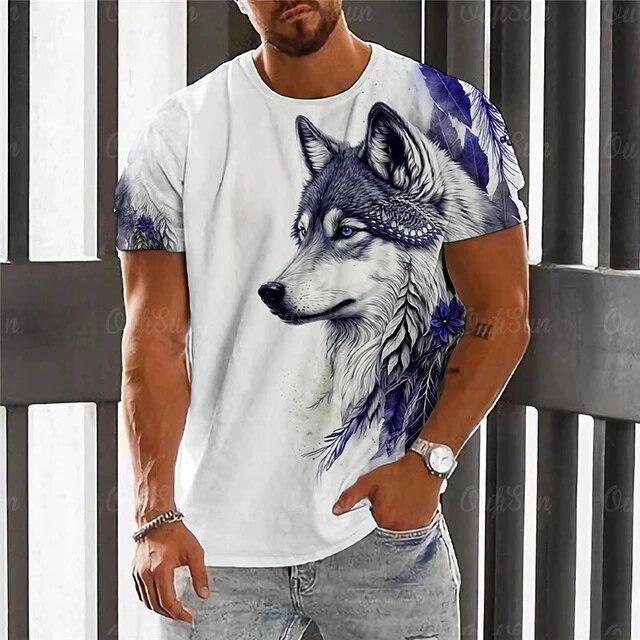 Animal Men's T-Shirt 3d Wolf Print Men's Tops Casual Short-Sleeved Simple T-Shirt Summer O-Neck T-Shirt Men's Oversized Clothing