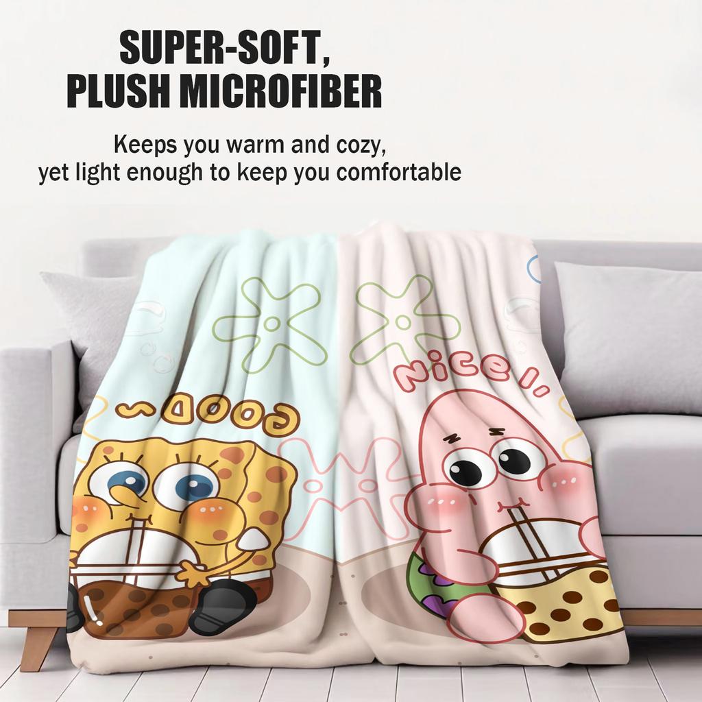 SpongeBobPatrick Boba Tea Duo Fleece Blanket Cute Cartoon Super Warm Quality for Travel Office Home Couch Fans MustHave Gift