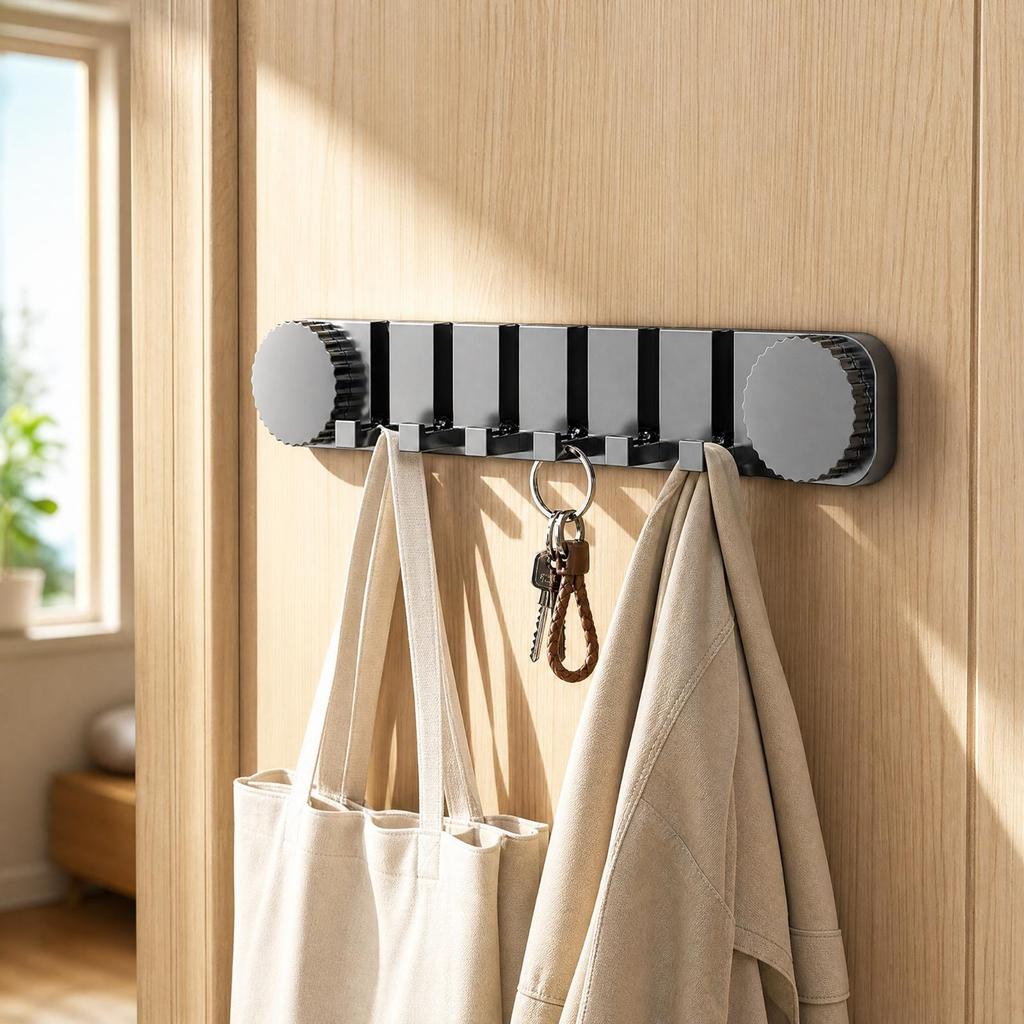 Suction Cup Wall Hook Rack Complimentary 6-Hook for Bathroom, Kitchen