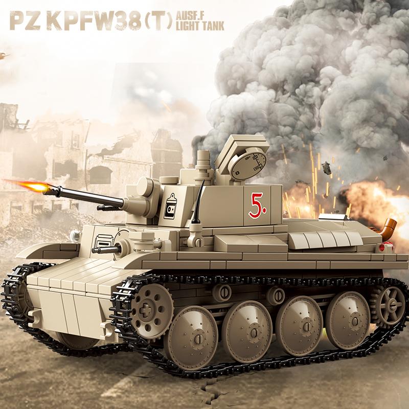 World War II Pz.Kpfw.38 (t) Tank building blocks Tiger Leopard crawler armored vehicle military man boy assembled toy gift